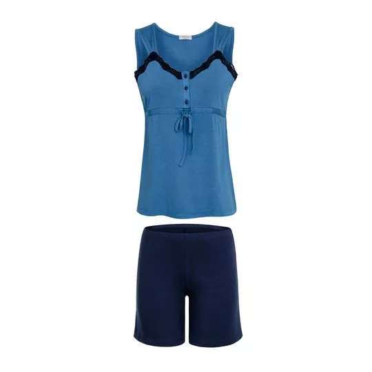 Pijama Com Recortes- Azul & Azul Marinho
