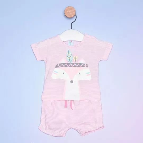 Pijama Infantil Raposa- Rosa Claro & Azul Claro- Tip Top