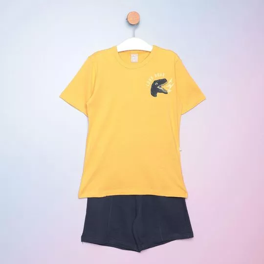 Conjunto De Camiseta & Bermuda- Amarelo & Azul Marinho- Hering Kids