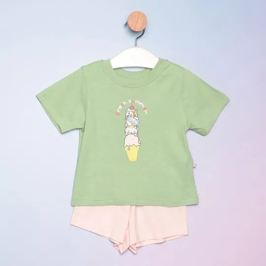 Pijama Fresh Summer- Verde & Rosa Claro- Hering Kids