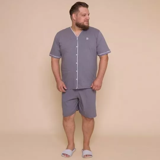 Pijama Com Bordado- Cinza & Branco