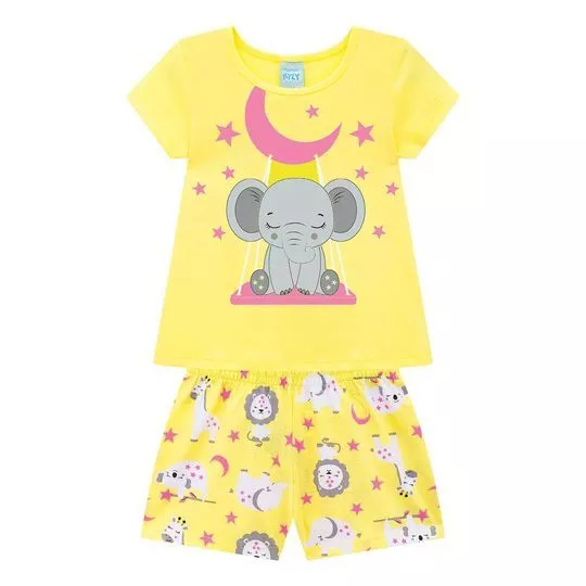 Pijama Infantil Animais - Amarelo & Rosa - Kyly
