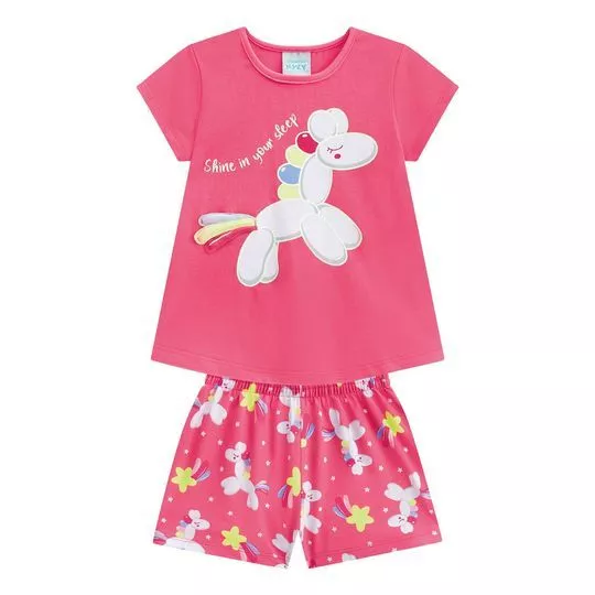 Pijama Infantil Unicórnio - Coral & Amarelo - Kyly