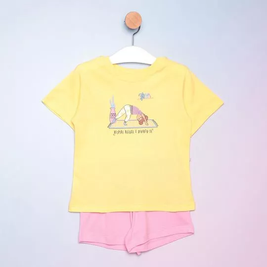 Pijama Com Inscrições- Amarelo & Rosa- Hering Kids