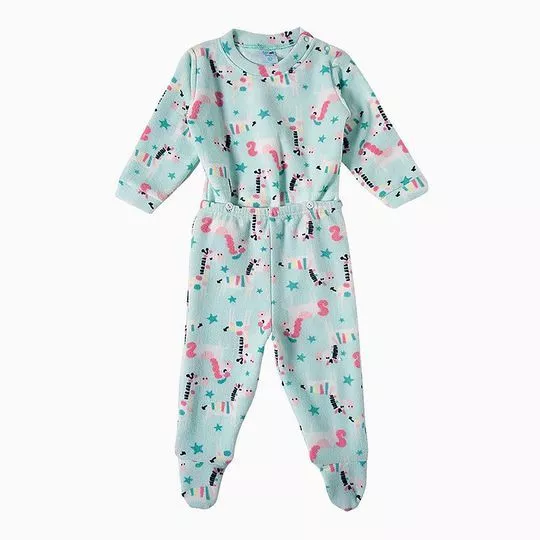 Pijama Infantil Unicórnios- Verde Água & Rosa- Tip Top