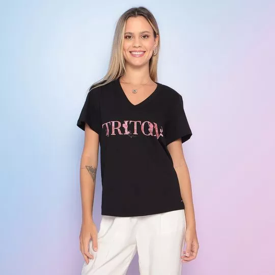 Camiseta Com Recortes - Preta & Rosa - Triton