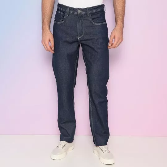 Calça Jeans Reta Com Bolsos - Azul Escuro - Iódice