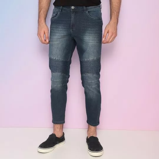 Calça Jeans Skinny Com Recortes - Azul Escuro - Iódice