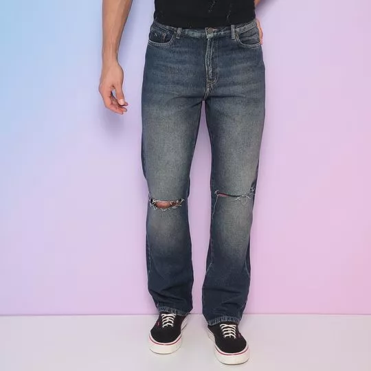 Calça Jeans Reta - Azul Escuro - Acostamento