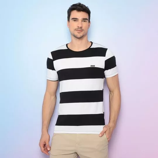 Camiseta Com Logo - Preta & Off White - Acostamento