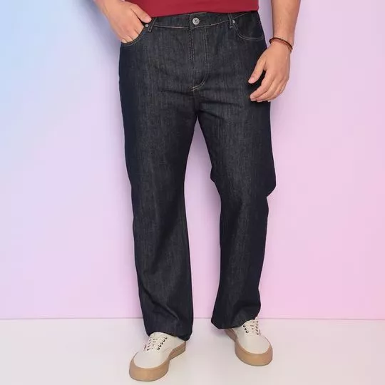 Calça Jeans Reta Com Pespontos - Azul Marinho - Acostamento
