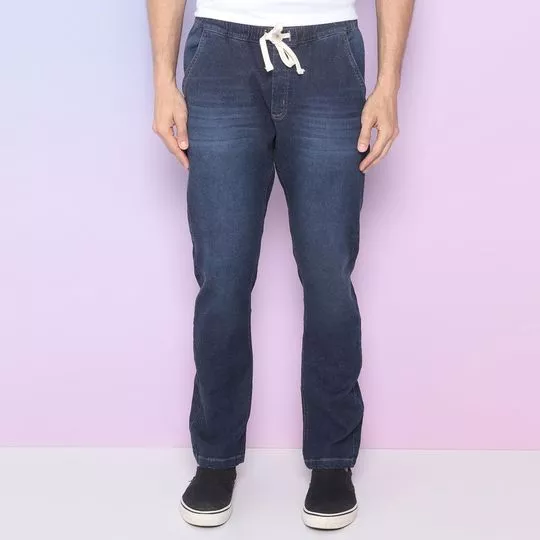 Calça Jeans Reta Com Bolsos - Azul Escuro - Iódice