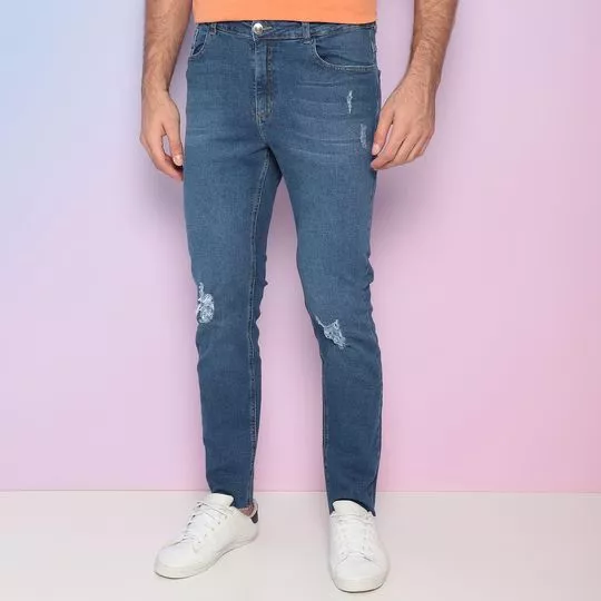 Calça Jeans Skinny Com Rasgos - Azul - Iódice