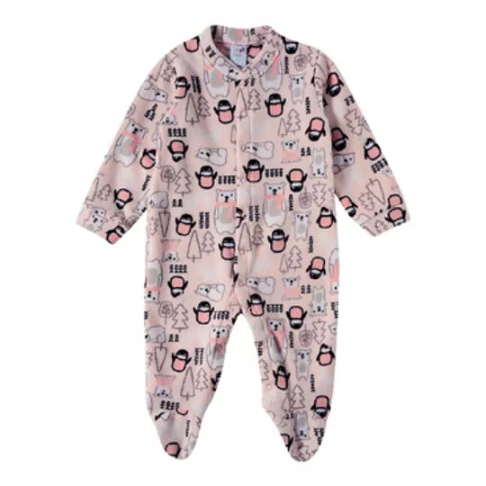 Pijama Infantil Pinguim - Rosa & Off White - Tip Top