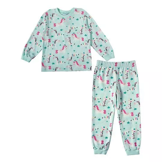 Pijama Juvenil Pôneis - Verde Água & Rosa - Tip Top