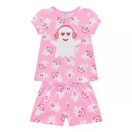 Pijama Infantil Fantasma - Rosa & Off White - Kyly