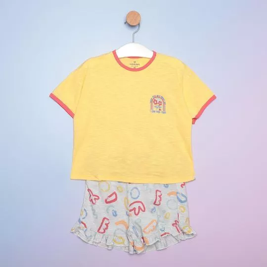 Pijama Com Inscrições - Amarelo & Cinza Claro - Hering Kids