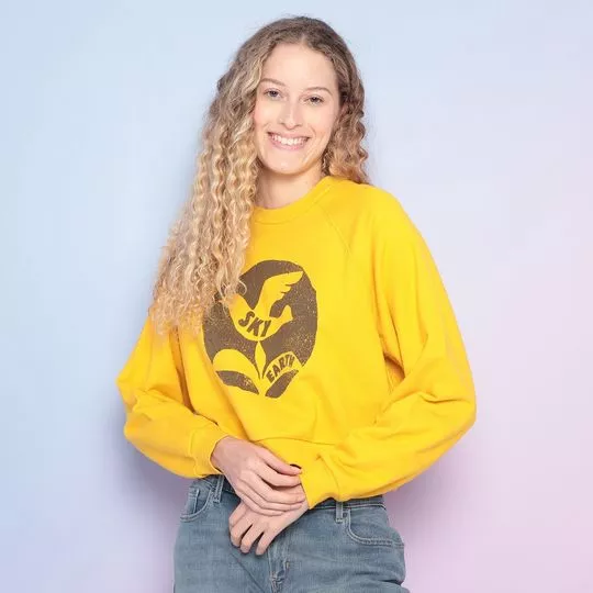 Blusão Cropped Pássaro- Amarelo & Preto- Levi's