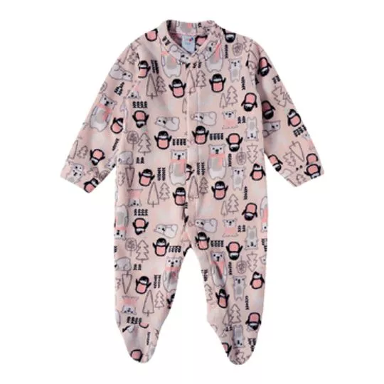 Pijama Infantil Pinguim- Rosa & Off White- Tip Top