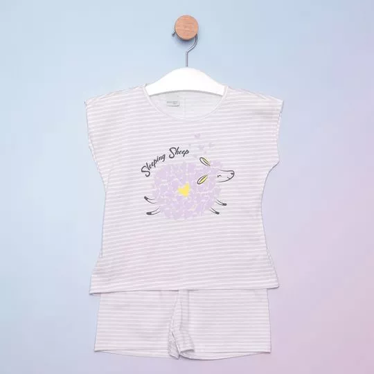 Pijama Infantil Ovelha - Lilás & Off White - Malwee