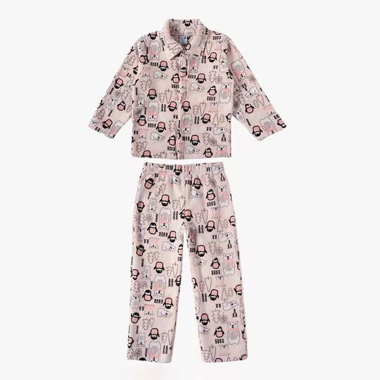 Pijama Infantil Ursos Com Recortes - Rosa Claro & Preto - Tip Top