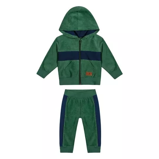 Conjunto De Jaqueta Com Capuz & Calça Jogger - Verde Escuro & Azul Marinho - Colorittá