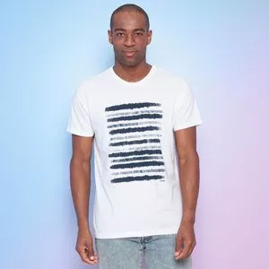 Camiseta Com Recortes<BR>- Branca & Azul Marinho<BR>- Limits