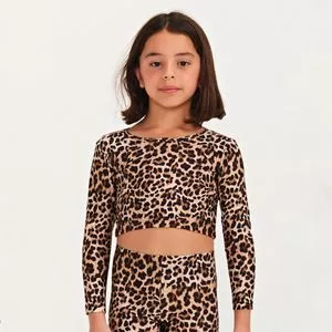 Cropped Animal Print<BR>- Bege & Marrom
