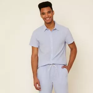 Camisa Listrada<BR>- Azul Claro & Branca