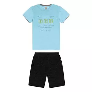 Conjunto De Camiseta & Bermuda<BR>- Azul Claro & Preto<BR>- Trick Nick