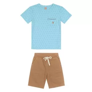 Conjunto De Camiseta & Bermuda<BR>- Azul Claro & Marrom<BR>- Trick Nick