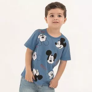 Camiseta Mickey®<BR>- Azul & Preta<BR>- Mickey