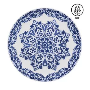 Jogo De Pratos Para Sobremesa Blue Indian<BR>- Branco & Azul<BR>- 6Pçs<BR>- Oxford