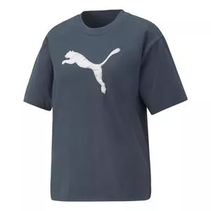Camiseta Puma®<BR>- Azul Escuro & Branca