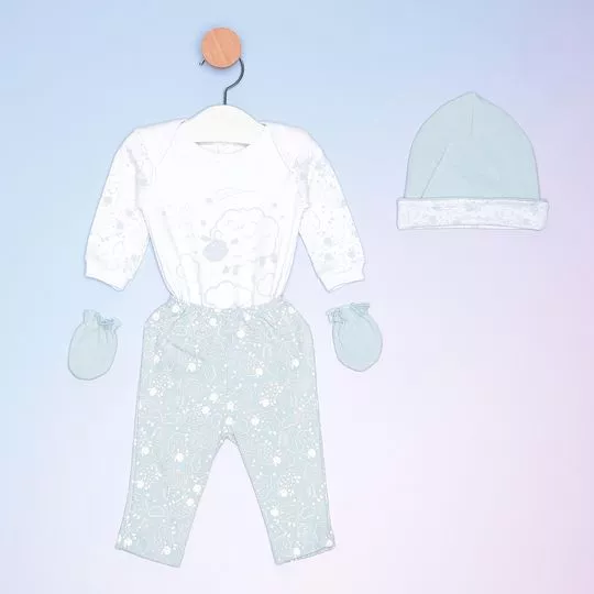 Pijama Ovelhas- Branco & Azul Claro- Bicho Molhado