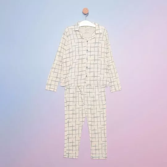 Pijama Infantil Quadriculado- Off White & Azul Claro- Daniela Tombini