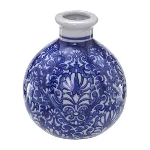 Mini Vaso Decorativo Abstrato<BR>- Branco & Azul Escuro<BR>- 10,5xØ9cm<BR>-  Mabruk