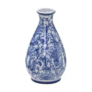 Mini Vaso Decorativo Abstrato<BR>- Branco & Azul<BR>- 14xØ8cm<BR>-  Mabruk
