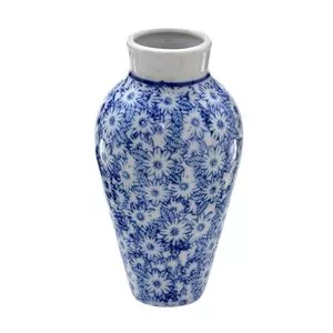 Mini Vaso Decorativo Floral<BR>- Branco & Azul Escuro<BR>- 14xØ7cm<BR>-  Mabruk