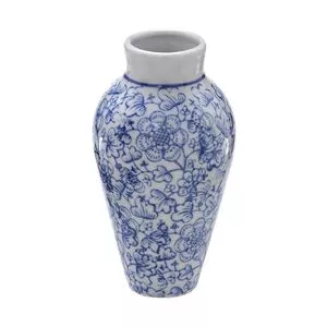 Mini Vaso Decorativo Floral<BR>- Branco & Azul Escuro<BR>- 14xØ7,5cm<BR>-  Mabruk