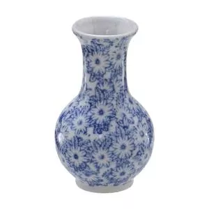 Mini Vaso Decorativo Floral<BR>- Branco & Azul Escuro<BR>- 11,5xØ7cm<BR>-  Mabruk