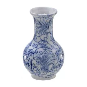 Mini Vaso Decorativo Folhagens<BR>- Branco & Azul Escuro<BR>- 11,5xØ7cm<BR>-  Mabruk