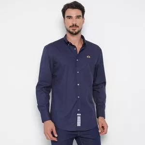 Camisa Regular Fit La Martina®<BR>- Azul Marinho