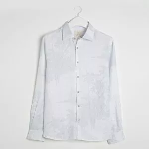 Camisa Em Linho<BR>- Off White & Azul Claro<BR>- Richards