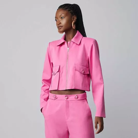 Jaqueta Com Bolsos- Rosa- Lança Perfume