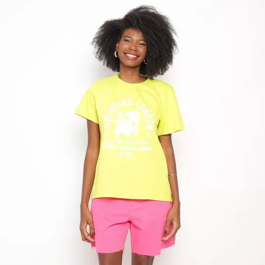 Camiseta Swinging London- Amarelo Neon & Branca- Sommer