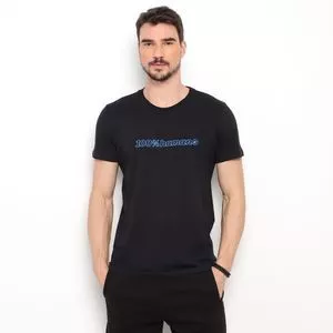 Camiseta Com Inscrições<BR>- Preta & Azul<BR>- Colcci