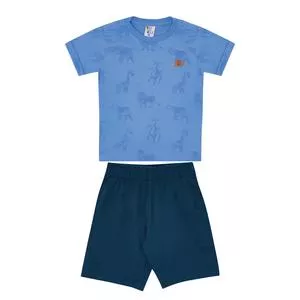 Conjunto De Camiseta & Bermuda Animais<BR>- Azul Claro & Azul Escuro<BR>- Pulla Bulla