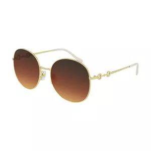 Óculos De Sol Redondo<BR>- Dourado & Marrom Escuro<BR>- Gucci