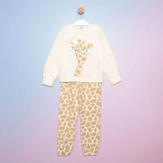 Pijama Girafa- Off White & Laranja Claro- Tip Top